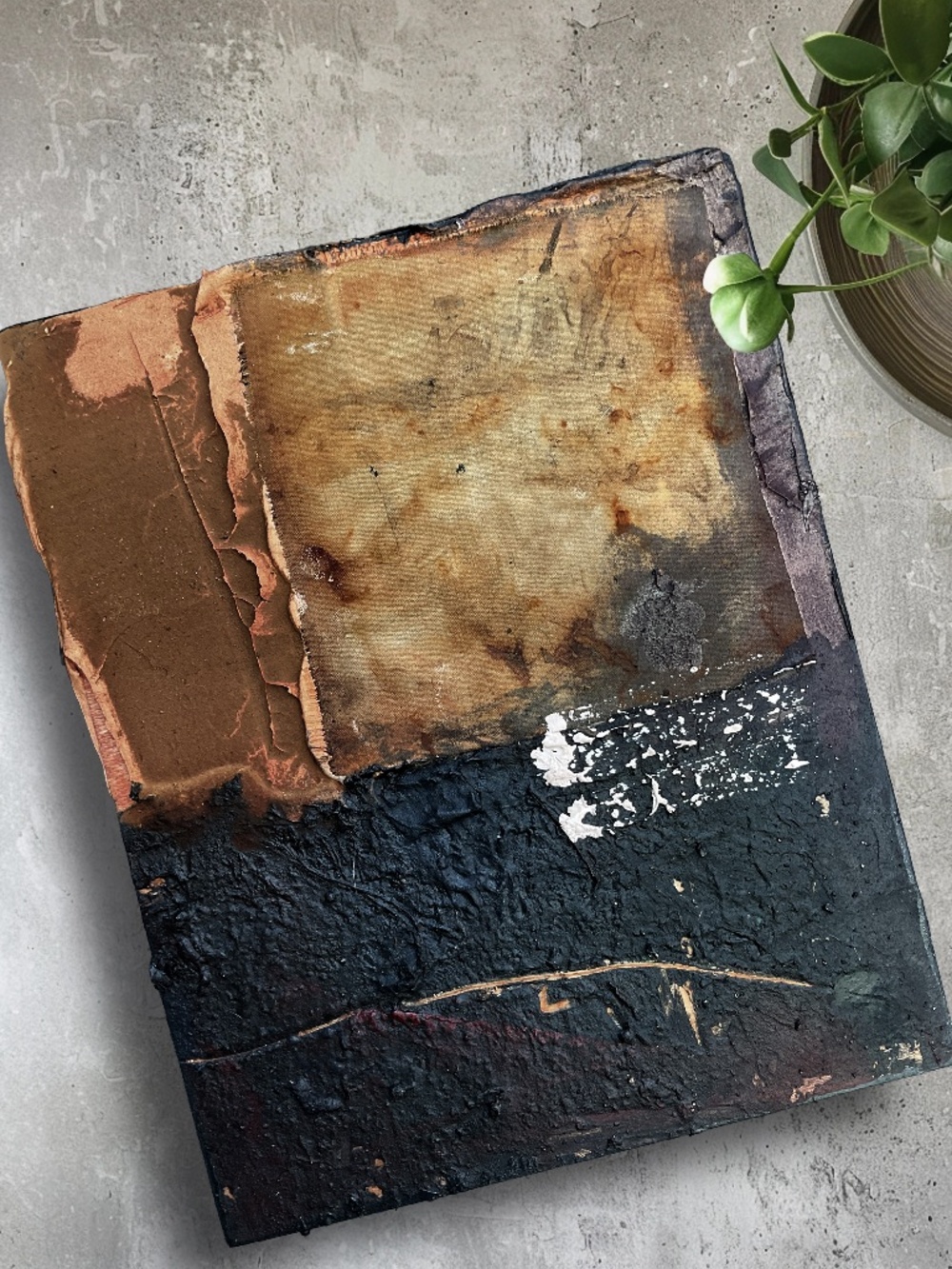 Artisan Wabi-Sabi Art, Earthy Rusty Mixed Media Painting - Pieces Of Beauty 6